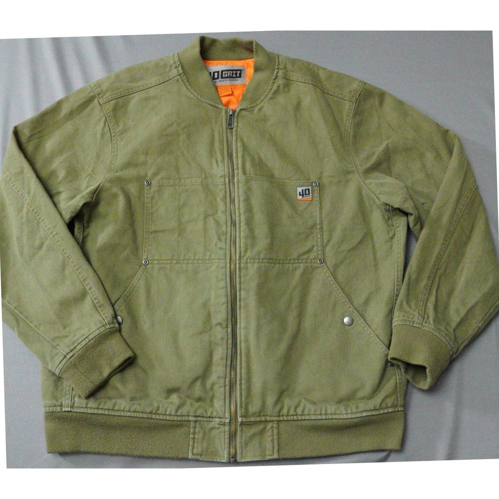 Duluth Trading 40‎ Grit Bomber Jacket Mens Large Green Workwear Canvas Coat